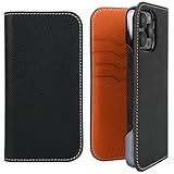 Valorex iPhone16 スマホケース 手帳型 本革ケース イタリア製レザー 携帯カバー スマートフォン 収納袋 カード収納 薄型 軽量 大人 高級 ブラック×オレンジ
