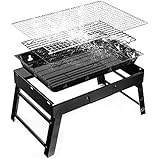 ローBBQコンロ 折り畳み式 BBQ網付 炭網付 取っ手付 ステンレス製 [並行輸入品]