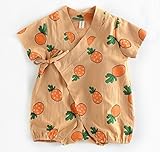 ディゾン(dizoon) 夏 甚平 ロンパース ベビー 新生児 女の子 綿100% 野菜 白 灰 オレンジ 66 73 80 90cm (66cm, オレンジ)