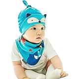 Faithtur 新生児 男の子女の子 / ベビー グッズ 三角形の よだれかけ ビブ かわいい おしゃれ よだれかけ 帽子一組 (A Blue 青)