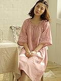 (レモンツリーセブン) Lemon tree7 レディース 刺繍 綿100％ ネグリジェ 半袖 ワンピース お洒落 夏 ロング フレア 無地 可愛い レース フリル ルームワンピース ゆったり ピンク