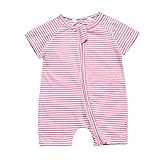 ANKECHANG ベビー服 半袖 ロンパース カバーオール 前開き 肌着 夏 男の子 女の子 size 66cm (ピンク系ボーダー)