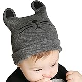 【 Kids猫ひげニット帽】FREEサイズ　猫　ゆるかわ　ニット帽　キャップ　ベビー (グレー)