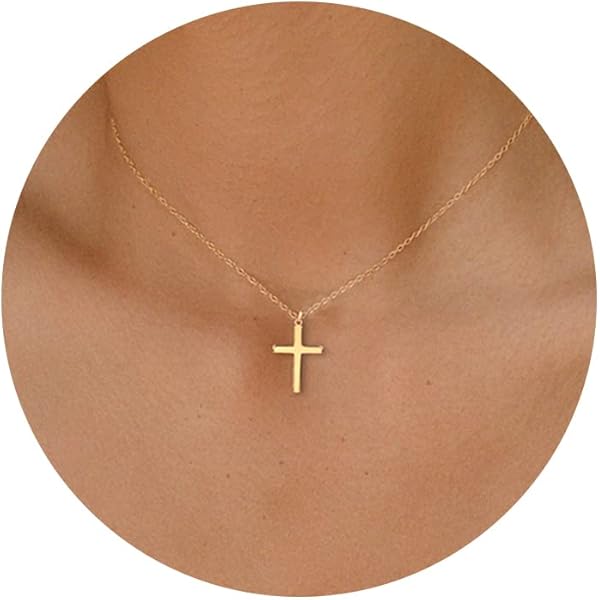 美しい 18K 金メッキの十字架ネックレス 横向き十字架 ネックレス ・ 繊細なゴールドヴェルメイユ十字架