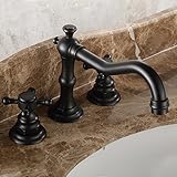awxjx Washroomシンクミキサータップ銅ヨーロッパアメリカレトロスタイルブラックWash BasinバスルームBrushedホットとコールド3つ穴Bathtub