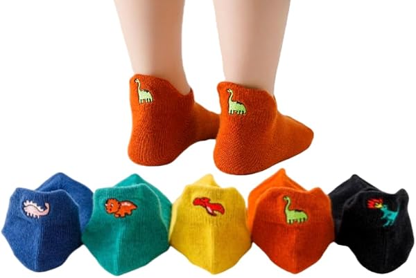 Koala Mama Cute Dinosaur Embroidery, Thin, Mesh, Cotton, Colorful, Baby, Kids Socks, Socks, Sneakers, Juniors, Breathable, Boys, Cotton, Spring, Summer, Autumn, 5 Pairs Set - 1