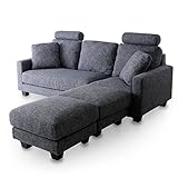 LOWYA （ロウヤ） ソファ カウチソファ 4way ポケットコイル ファブリック ヘッドレスト 天然木土台 グレー おしゃれ 新生活