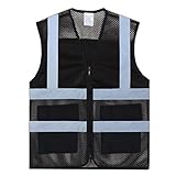 GOGO成人メッシュボランティアベストジッパーフロント反射安全ベストとポケット - ブラック - XL