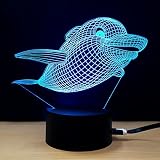 テーブルランプ3D創造性光るイルカLEDナイトライトベッドルームベッドサイドランプホリデーギフト,Blue
