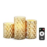 Set of 3幾何ワックスピラーキャンドル、リモート含ま、電池付属 LC003692