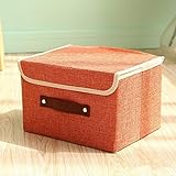収納ボックス 衣類収納ケース 布団 綿麻製 折り畳み式 雑物 ホコリ防止 大容量 ランドリー バスケット ふた付 高耐久 玩具 広い用途 size S:26 * 20 * 17cm (オレンジ)