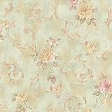 Mirage 989-63749 Julietta Light Green Floral Scroll Wallpaper [並行輸入品]