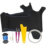 トリコローレEX BS C27セレナ・E12ノート後期・T32エクストレイル後期・リーフ他 黒革×青ステッチ 1N-28 DIYステアリング本革巻替キット 1BS1N28B2B1L