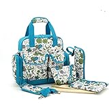 「Getting] ママバッグ　花柄　青色　おしゃれ　防水素材バックパック　大容量マザーバッグ　多機能マ ザーズリュック 　ポケット多くい 　斜め掛けマ ザーズバッグ　肩掛けも　ショ ルダーバック (