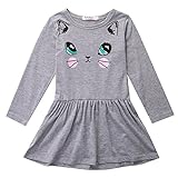 ベビー　子供服　女の子　長袖　ワンピース　可愛い　猫柄　キッズ　ドレス　秋冬　綿　ガールズ　チュニック　通園　発表会　旅行　記念日　プレゼント (グレー, M)
