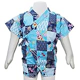 ベビー 甚平 女の子 じんべい 金魚 あさがお柄 日本製生地 和柄 綿100% グレコ ロンパス サックス 70