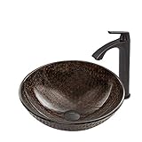 VIGO Copper Shield Glass Vessel Bathroom Sink and Linus Vessel Faucet with Pop Up, Antique Rubbed Br