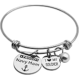 JINGMARUO Military Mom Gift Proud Army Mom Proud Navy Mom Bracelet with I Love My Soldier Charm Military Gifts