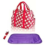 RONGTONGDA 星柄 マザーズバッグ 斜めがけ 2way　ママバッグ　多機能　大容量　ショルダーバッグ　軽量 ベビーカーバッグ　ストラップ付き レディース (レッド)