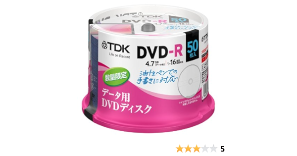 Amazon Co Jp Tdk データ用dvd R 1回記録用 4 7gb 1 16倍速 油性ペンでの手書きに便利な タイトルライン付きディスク 50枚スピンドル Dr47flc50pud パソコン 周辺機器