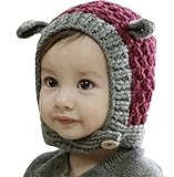 【SEBLES】 ベビー アニマル みみ 耳 キュート ニット帽 赤ちゃん 5カ月 ～ 3歳 全3色 サイズ 36cm ～ 54cm クロスセット (レッド)