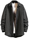 [Amazon 限定ブランド]シャツ メンズ 長袖 ワイシャツ ストライプ柄 ボタンダウン L-5XL 春 秋服 ゆったり カジュアル 大きいサイズ 柔らかい シンプル おしゃれ ドロップ ショルダー 薄手 ブラウス フィット 良品生地 black-5XL