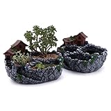 T4U 23CM 田園風景スタイル 家&農場 多肉植物、サボテン鉢 フラワーポット DIYプランター容器 グレー 2個入り
