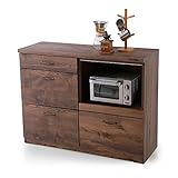 LOWYA （ロウヤ） 食器棚 キッチンカウンター 熱・湿気がこもりにくいモイス加工 引き出し3杯 スライドレール リアル木目 幅101cm 国産 アンティーク調 ブラウン おしゃれ 新生活