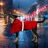 Weesiber 犬 レインコート ペットレインコート カッパ 100%の防水生地 夜間反射 帽子付 梅雨対策 防雪 防風 通気 軽量 調節可能な 着脱簡単 散歩用 小型犬 中型犬 大型犬 犬用雨具 (レッド, M)