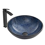 VIGO Indigo Eclipse Glass Vessel Bathroom Sink and Duris Vessel Faucet with Pop Up, Matte Black [並行輸