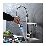 つや消しニッケルキッチン蛇口LEDライトPull Out Sprayer Swivel注ぎ口ミキサータップ