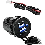 KINYOOOユニバーサル防水デュアルUSB充電器ソケット電源アウトレット、12V-24V出力5V 2.1A LED充電器付き高速充電器（ブルー）マリンボートマリンバイク