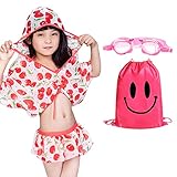 [FERE8890] 女の子 ベビー 水着 セパレート 温泉 ラッシュガード フード付き フレア 蝶結び カジュアル 精緻 ゴーグル バッグ ビキニ 4点セット レッド XXXL 適合身長145〜16