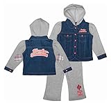 ハーレーダビッドソン女の子ベビーGlitter印刷フリースフード付きデニムジョグセット カラー: ブルー