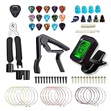 MIHOOE ギターアクセサリーキット ギターチューナー ギターカポ 3イン1 ラリングツール ピックホルダー ギターピック フィンガープロテクター 親指フィンガーピック ギターブリッジピン ギターナット ギターサドル