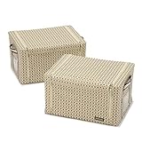 前から取り出せる収納ボックス（折り畳み／フタ付き／布タイプ） 2個セット (Lサイズ, アイボリー)