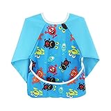 Alec&Yule(アレックスユール) ロングスリーブ ビブ 防水 お食事 エプロン 6~24ヶ月 - ブルー