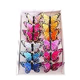 Package of 12 Assortedカラー人工Feathered Butterflies with Attachedシルバークリップの作成の花柄Embellishing、工芸、