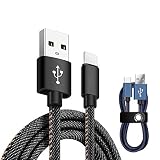 USB Type C ケーブル【長さ3M】タイプc 充電ケーブル 急速充電 デニム生地 超耐久 USB A to USB C ケーブル データ転送 iPhone 16 Pro Max iPhone 15 Plus Galaxy Xperia AQUOS Pixel Arrows Huawei 等の各種Type C機器対応 (3m（収納ベルト付き）、ブラック)