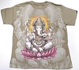 キッズ ガネーシャTシャツ2 夢を叶える象 アジアン衣類 (S, ブラウン)