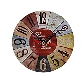 Decdeal レトロアート時計 ヨーロッパスタイル 独創 ホーム壁式 ビンテージ素材 ラウンド デジタルダイアル