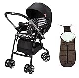 Aprica ラクーナ デュアル ボーダーブラック BK + フットマフ BR