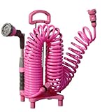 首振りノズル付き ガーデンコイルホース スタンドセット ピンク F7403