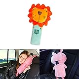 Sunsangシートベルト枕 、カーシートベルトカバー、キッズ 子供 ぬいぐるみおもちゃシートベルトストラップカバー、自動調節可能、子ともの頭、肩、胸を保護 (ライオン)