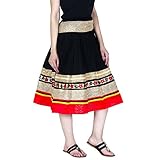 Indian Women Golden lace border Cotton knee length Skirt with Dori , Length - 28 Inches Waist Size -