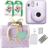 インスタントカメラ チェキ instax mini 12 ラッピングバニティBOXセット フィルム＆ハメパチ＆アルバム＆デコペン(バニティBOX パープル, ライラックパープル)