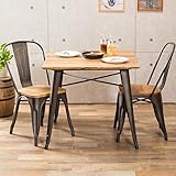 【重厚感あるスチールフレーム＆天然木の温かみ】 お洒落なダイニング3点セット(2人掛け用) 80幅テーブル ヴィンテージ風 家cafeダイニングスタイル チェア完成品