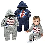 国旗長袖ベビーフード付きのジャンプスーツ (18-24M, ダークブルー)