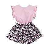 [Enfants Chéris] 子供服 女の子 半袖 tシャツ キュロットスカート 綿 夏服 ガールズ 上下セット 花柄 トップス ショートパンツ スカート Aライン 半ズボン 2点 可愛い お洒落 ピンクt 140