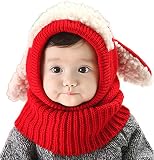 (アババラヤ) Ababalaya 子供用 可愛い　暖かい帽子 耳付き　ニット帽子　ニットキャップ (レッド)